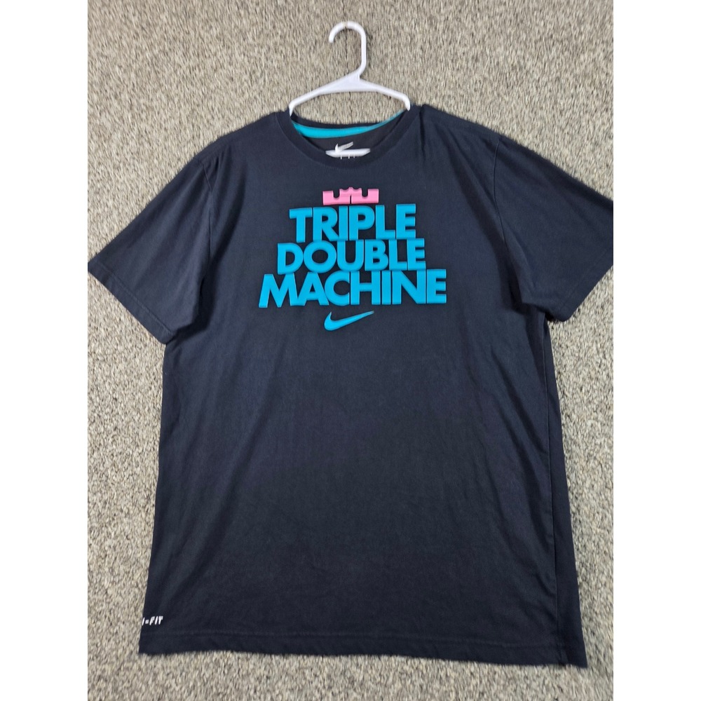 Nike Graphic T Shirt Mens L Black Excellent Triple Double Machine Dri Fit